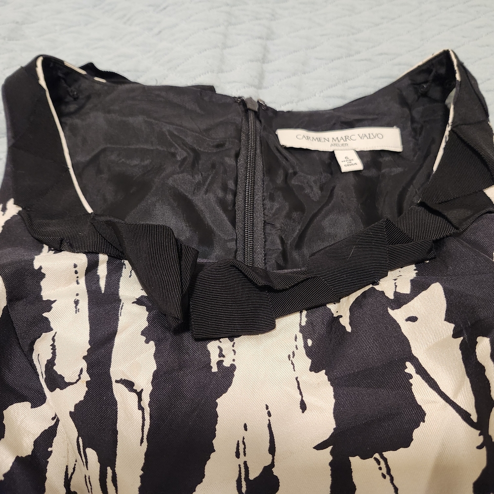 Natural Silk Carmen Marc Valvo Black and Cream Midi Dress - Picture 5 of 6